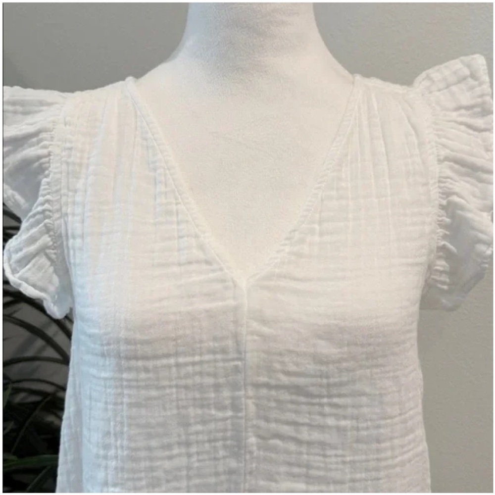 White Crinkle Gauze V-Neck Ruffle Sleeve Women's Top | Size Extra Large - Picture 2 of 6